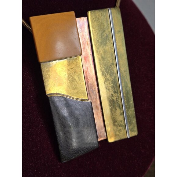 Vintage Mixed Metal & Bakelite/Catalin Necklace Art Deco/Modernist Early Plastic - Picture 5 of 10